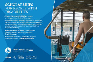 Image of poster for ONLINE MBA FULL SCHOLARSHIP PROGRAM FOR PEOPLE WITH DISABILITIES.